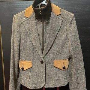 BCBGMaxAzria Tweed Wool Blazer w Elbow Patches